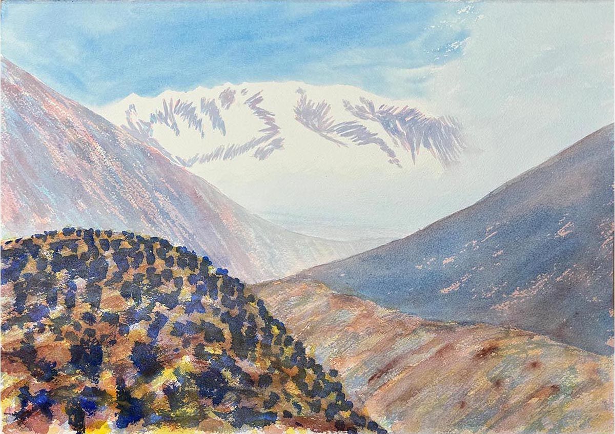 Jan Turner watercolour painting - Elevated landscape art